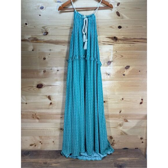 L Love Women's Size Small Chevron Adjustable Strap Neckline Maxi Dress Turquoise - Picture 3 of 16
